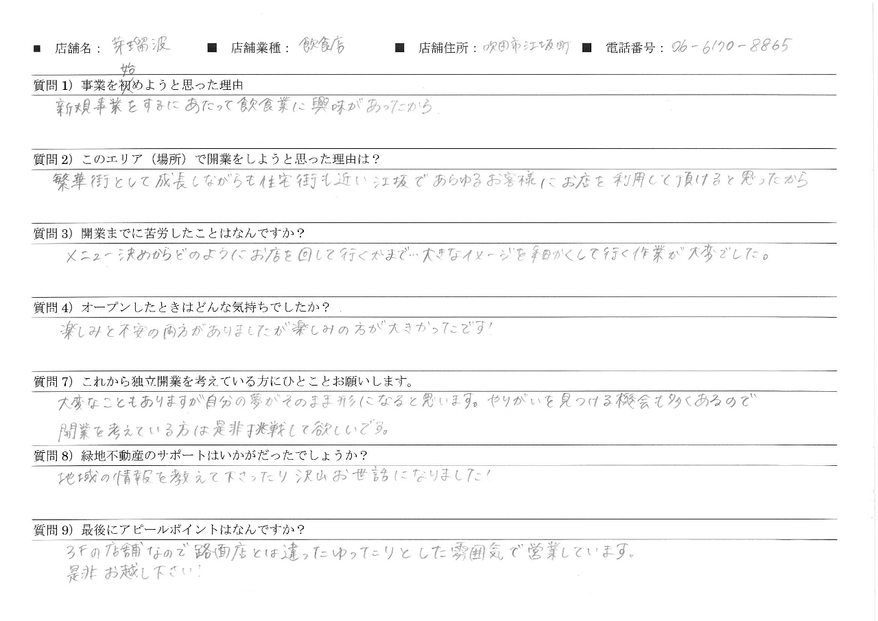 江坂駅前 お好み鉄板 芽瑠波 オープン 北摂の店舗 事務所 倉庫なら緑地不動産へ